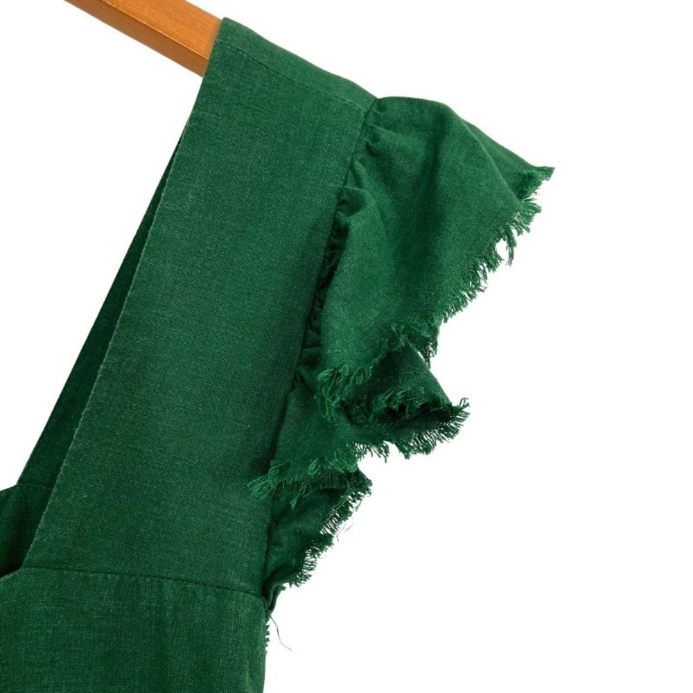 Aerie Womens Forest Green Linen Blend Ruffle Babydoll Mini Dress Size M Pockets - Picture 6 of 11